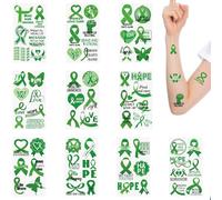WANDIC Lot de 30 feuilles de tatouages temporaires en ruban vert pour sensibilisation à la santé mentale et au cancer du foie