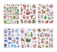 WANDIC Lot de 6 autocollants de fenêtre en gel 3D rouge et bleu, motif pingouin, flocons de neige et Père Noël, bricolage, scrapbooking, journal, ordinateur portable