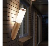 Applique murale d'extérieur en acier inoxydable lampe d'extérieur terrasse balcon extérieur aspect bois clair, plastique opale, 1x E27, DxH 7,6x39 cm