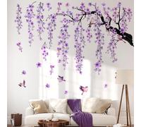 WandSticker4U®- [Grand format] Stickers muraux arbre FLEURS de CERISIER violet XXL (143x112 cm) I Autocollant mural vigne suspendue feuilles aquarelle I Décoration salon chambre adulte enfant geant