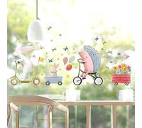 WandSticker4U®- Stickers fenêtre animaux de la forêt LAPIN & HÉRISSON réutilisable I Autocollant fenêtre enfant animaux papillons étoiles I Stickers vitres décoratifs chambre bébé enfant fille garçon