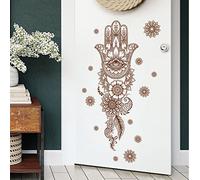 WandSticker4U®- Stickers muraux MAIN DE FATIMA marron grand (60x92 cm) I Autocollant mural main de hamsa œil oriental islam I Déco murale salon chambre adulte cuisine bureau studio de yoga meuble