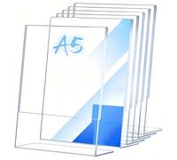 Wanfoou 6 Pièces A5 Présentoirs de Table Incliné, Display Stand en Acrylique,Porte Affiche pour Menu, Fiches de Bureau, Dépliant, Flyer, Publicité, Support Papier et Cadre Photo