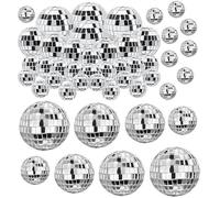 Wanfoou Kit Boule à Facettes Réutilisable - 30 Pièces Mini Boules Disco Miroir Brillantes pour Décoration de Gâteaux, Fête, Bar et Vacances - Sphère Miroir Disco Lumineuse (2/3/4/5 cm)