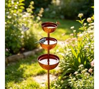 WANGHONGGOGO Attrape-Pluie pour Jardin, Décoration de Jardin, Abreuvoir à Insectes, en métal rouillé, 60 cm, Décoration de Jardin pour extérieur - Rouille Naturelle - avec Piquet (1)