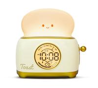 WANIDEA Réveil numérique Kawaii avec grille pain grille-pain Kawaii pour chambre d'enfant, entraîneur de sommeil avec veilleuse rechargeable pour garçons et filles (jaune)