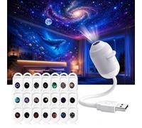 WANWEN 2-in-1 Galaxy Projector Night Light, Portable Galaxy Starry Sky Projector Lamp Night Light with HD Films, Veilleuse ciel étoilé à double mode LED USB, for Car and Bedroom Decoration (24-image)