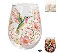 WANWEN 2026 Garden Hummingbird Morning Bliss Glass Tea Cup, Floral Glass Coffee Mug for Women, 14oz, Elegant Gold Rimmed Garden Inspired Tumbler, Gift for Women Mom Wife (1pcs)