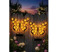 WANWEN Décoration Murale Papillon Solaire LED, Sculpture Murale Métal Fleur Lumineuse pour Jardin Extérieur, Lampe Solaire Étanche pour Clôture, Terrasse, Patio, Cour et Balcon (2PCS)