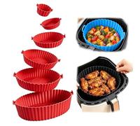 WANWEN Moules en Silicone Ronds, Lot de 6 Tailles, Silicone Alimentaire, -20 à 220 °C, Pliables et Réutilisables, pour Air Fryer, Four et Micro-ondes (Rouge)
