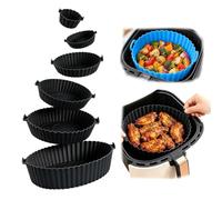 WANWEN Moules en Silicone Ronds, Lot de 6 Tailles, Silicone Alimentaire, -20 à 220 °C, Pliables et Réutilisables, pour Air Fryer, Four et Micro-ondes (Noir)