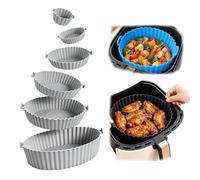 WANWEN Moules en Silicone Ronds, Lot de 6 Tailles, Silicone Alimentaire, -20 à 220 °C, Pliables et Réutilisables, pour Air Fryer, Four et Micro-ondes (Gris)