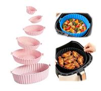 WANWEN Moules en Silicone Ronds, Lot de 6 Tailles, Silicone Alimentaire, -20 à 220 °C, Pliables et Réutilisables, pour Air Fryer, Four et Micro-ondes (Rose)
