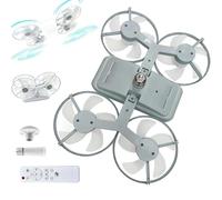 WANWEN Ventilateur de Plafond avec Telecommande et Lumière Plafonnier LED, 3 Modes de Couleur, Style Drone Moderne, Douille E27, Tige d'Extension, Convient aux Chambres, Salons et Bureaux (Gris)