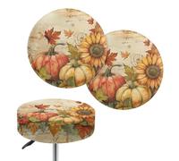 Wanyint Housses de tabouret en forme de citrouille et tournesol vintage, douces et respirantes, rondes, pour tabouret de bar, avec siège extensible, lavable, décoration d'automne et d'été, 35,6-40,6