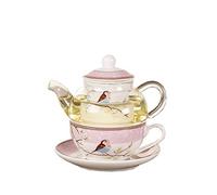 Waoclowr Théière en verre résistant à la chaleur avec porcelaine Rose 360 | Le design de la théière à fleurs rencontre la fonction : service à thé en verre résistant à la chaleur avec tasse en
