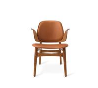 Warm Nordic Chaise lounge Gesture cuir silk 250 cognac. structure en chêne huilé teck
