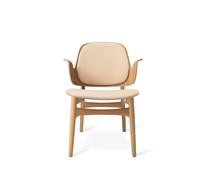 Warm Nordic Chaise lounge Gesture cuir vegetal 90 nature. structure en chêne huilé blanc. assise de couleur café au lait