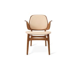 Warm Nordic Chaise lounge Gesture cuir vegetal 90 nature. structure en chêne huilé teck. assise de couleur café au lait