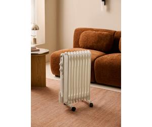 WARM OIL RETRO - Radiateur À Bain D’huile 9 Éléments 2000 W Avec Roulettes Blanc Cassé. Basse Consommation