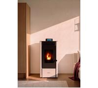 WARM PELLET CONNECT - Poêle À Granulés 10 Kw Pour Intérieur Sans Fumée Avec Wifi Blanc Cassé. Basse Consommation