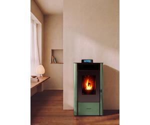 WARM PELLET CONNECT - Poêle À Granulés 10 Kw Pour Intérieur Sans Fumée Avec Wifi Sauge. Basse Consommation