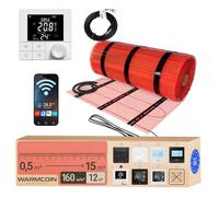 Warmcoin® Kit Chauffage au Sol Électrique 160 W/m² - 12,0 m² - Pour Carrelage et Stratifié - Inclut Thermostat WiFi W40 avec Molette de Réglage Intuitive - Maison Connectée