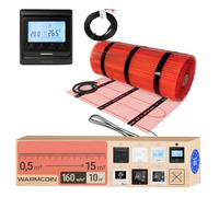 Warmcoin® Kit Complet Chauffage au Sol Électrique 160 W/m² - Trame Autocollante 10,0 m² (0,5x20m) - Pour Carrelage, Stratifié, Vinyle et Parquet - Inclut Thermostat LCD Programmable W51 Noir