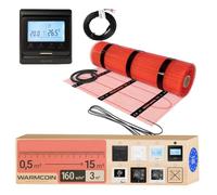 Warmcoin® Kit Complet Chauffage au Sol Électrique 160 W/m² - Trame Autocollante 3,0 m² (0,5x6m) - Pour Carrelage, Stratifié, Vinyle et Parquet - Inclut Thermostat LCD Programmable W51 Noir