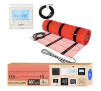 Warmcoin® Kit Complet Chauffage au Sol Électrique 160 W/m² - Trame Autocollante 4,0 m² (0,5x8m) - Pour Carrelage, Stratifié, Vinyle et Parquet - Inclut Thermostat LCD Programmable W51 Blanc