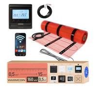 Warmcoin® Kit Complet de Chauffage au Sol Électrique 160 W/m² - Trame Chauffante Autocollante 0,5 m² (0,5x1m) - Pour Carrelage, Stratifié et Parquet - Thermostat WiFi W51 Noir Inclus