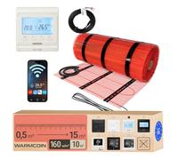 Warmcoin® Kit Complet de Chauffage au Sol Électrique 160 W/m² - Trame Chauffante Autocollante 10,0 m² (0,5x20m) - Pour Carrelage, Stratifié et Parquet - Thermostat WiFi W51 Blanc Inclus