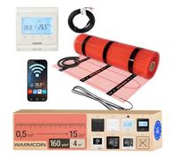 Warmcoin® Kit Complet de Chauffage au Sol Électrique 160 W/m² - Trame Chauffante Autocollante 4,0 m² (0,5x8m) - Pour Carrelage, Stratifié et Parquet - Thermostat WiFi W51 Blanc Inclus