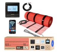 Warmcoin® Kit Complet de Chauffage au Sol Électrique 160 W/m² - Trame Chauffante Autocollante 7,0 m² (0,5x14m) - Pour Carrelage, Stratifié et Parquet - Thermostat WiFi W51 Noir Inclus