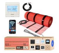 Warmcoin® Kit Complet de Chauffage au Sol Électrique 160 W/m² - Trame Chauffante Autocollante 7,0 m² (0,5x14m) - Pour Carrelage, Stratifié et Parquet - Thermostat WiFi W51 Blanc Inclus