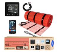 Warmcoin® Kit de Chauffage au Sol Électrique 160 W/m² - 12,0 m² - Pour Carrelage, Stratifié et Vinyle - Inclut Thermostat WiFi W100 Noir à Écran Tactile et Contrôle via App