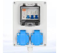 Warmfay Répartiteur de courant de chantier pré-câblé Distributeur de courant, 2x prises Schuko 230V, répartiteur mural avec 1 interrupteur FI 25A + 2 interrupteurs LS 16A 1P, boîtier étanche IP67 pour