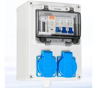 Warmfay Répartiteur mural pré-câblé 2 x 230 V Schuko, étanche IP67 | Répartiteur de courant de chantier avec interrupteur FI, interrupteur LS et compteur de courant, répartiteur de courant