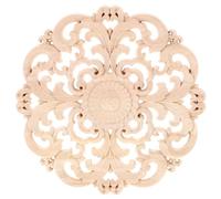 Warmhm Applique En Bois Sculpté Ronde 7.87 Pouces Décalque Bois Naturel Non Peint Pour Décoration Murale Meubles Portes Bureau Artisanat Créatif