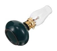 Warmhm Lampe à Huile de Style Rétro en Verre avec Base Céramique Verte Effet Four, Lampe Tempête Décorative avec Mèche Amovible pour Usage Intérieur et Soirées Romantiques