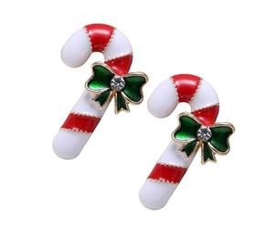Warmhm Lot de 2 set de Broches en Alliage de Bâton de Marche de Noël Épingles Faites à la Main avec Cristaux Rouges Verts et Blancs Décoration de Vêtements Festive pour Adultes et