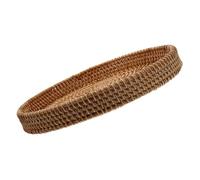 Warmhm Plateau Rond en Rotin Tissé Main Robuste, Panier de Rangement Élégant et Rustique Cuisine ou Garde-manger, pour Organiser Fruits et Collations