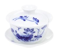 Warmhm Service à Thé Chinois en Céramique Bleu avec Couvercle, Tasse à Thé Traditionnelle Vintage, Facile à Utiliser, Maison Bureau
