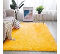 Warmsile Tapis Shaggy À Poils Longs pour Salon, Chambre, Couloir - Antidérapant, Moelleux, Intérieur - Jaune, 200 x 300 cm