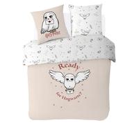 WARNER - Housse De Couette Harry Potter Hedwige 200x200 cm + 2 taies d'oreillers 63x63 cm - 100% Coton - Ecru