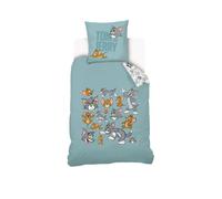 WARNER - Housse de couette Tom and Jerry Try and Catch Me 140x200 cm + Taie d'oreiller 63x63 cm - 100% Coton - Bleu