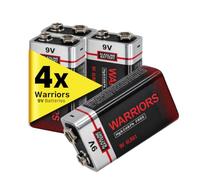Warriors 4X Pile 9V Alcaline 6LR61, Longue Durée | Pour détecteurs de fumée, alarmes CO, télécommandes, jouets, multimètres, horloges et appareils ménagers