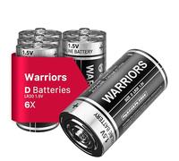 Warriors 6X Pile D LR20 1,5V Alcaline, Longue Durée | Anti-fuite, jusqu'à 10 ans de conservation. Pour jouets, lampes torches, radios, horloges et appareils ménagers