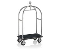 WAS Germany Chariot à bagages, 113 x 62 x 191 cm, argent brossé, tapis noir, acier inoxydable
