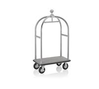 WAS Germany Chariot à bagages, 113 x 62 x 191 cm, argenté brossé, tapis gris, acier inoxydable